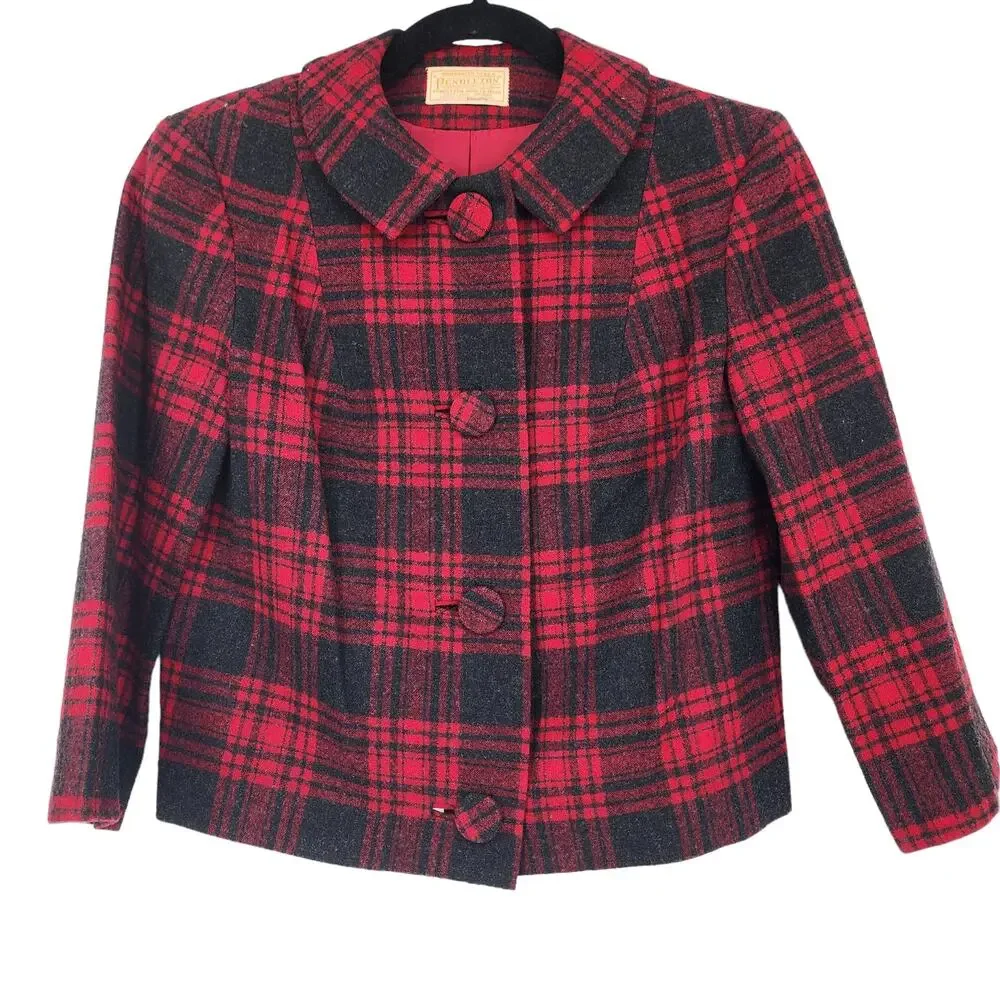 Pendleton Buffalo Red Plaid Virgin Wool Button Closure Blazer Skirt Set Size 8